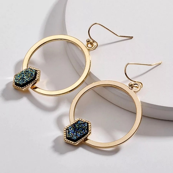 Anthropologie Jewelry - New Anthropologie Gold Druzy Earrings